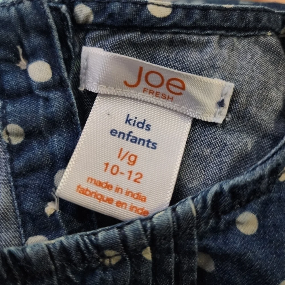 Joe Fresh Chambray Sleeveless Blue White Polka Dot Dress Kid's Large 10-12 EUC